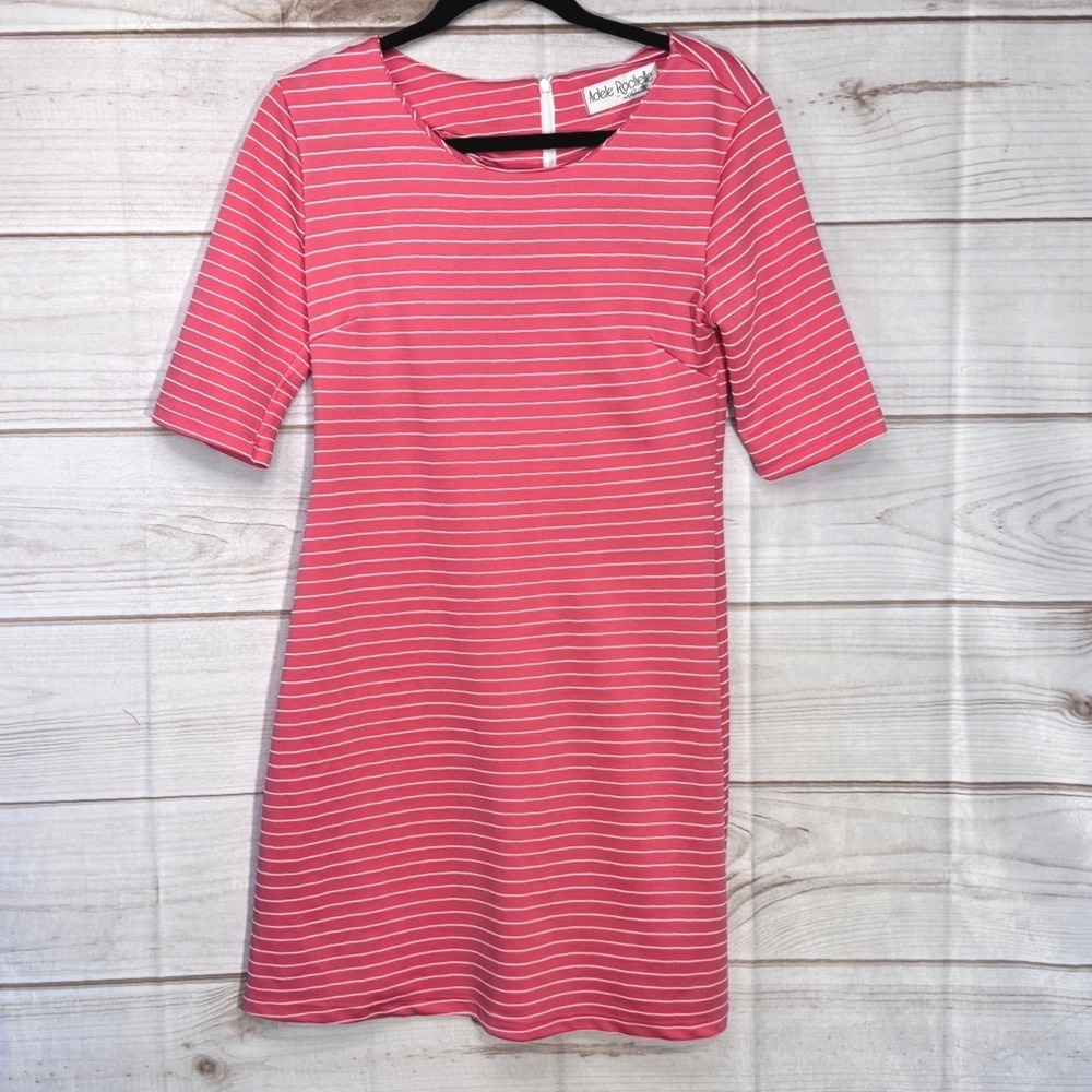 Adele Rochelle Glamour Farms Pink White Striped Shift Dress Small Sailing Resort